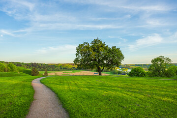 Kernave at spring, green mounds at historic capital in Lithuania