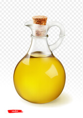 Olive oil in a bottle on isolated background. Vector realistic oil bottle.