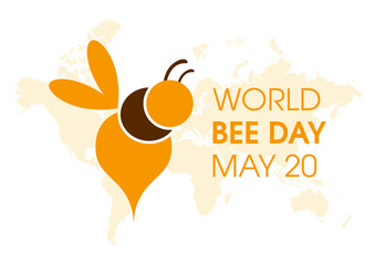 World Bee Day vector. Bee simple icon and world map silhouette vector. Bee Day Poster, May 20. Important day