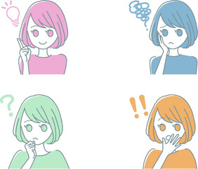 女性のシンプルイラスト（4パターン）