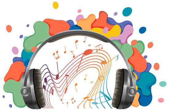 Headphone with music notes rainbow colourful on white background