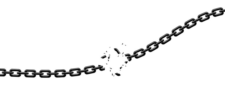 Breaking chain freedom and liberty concept vector illustration in poster style, liberation, weak link concept.