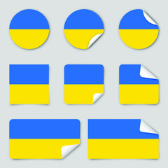 Patriotic stickers of Ukraine. National ukrainian flag. Flag of Ukraine. Set of various stikers. Vector illustration.