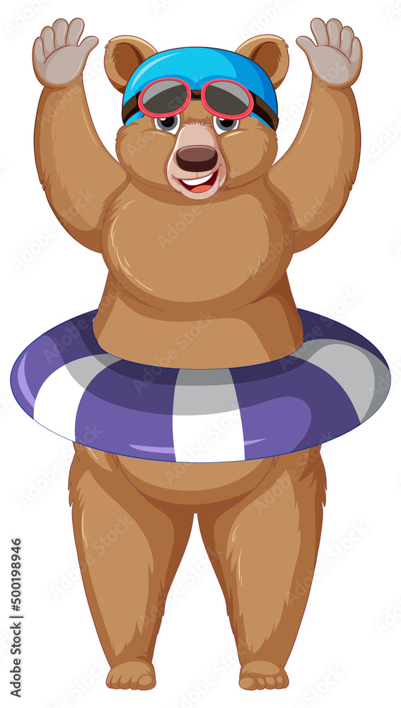 Wall mural cute cartoon bear with rubber ring on white background