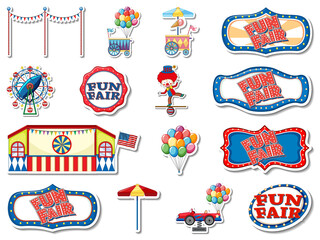 Sticker set of amusement park and fun fair objects