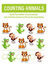 Naklejka premium Worksheet design for counting animals