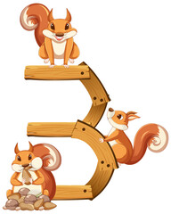Three squirrel attached to number three