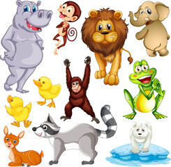 Cute animals cartoon set on white background