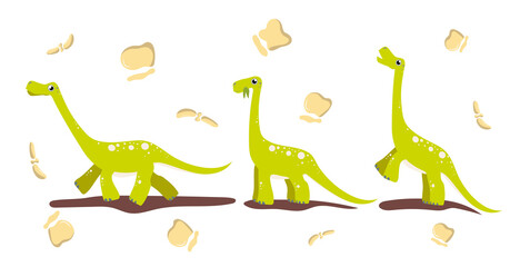 herbivorous dinosaur moves in different poses - obrazy, fototapety, plakaty