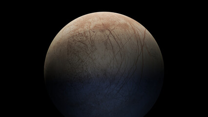 Europa moon of Jupiter, a natural satellite with possible habitable water zone