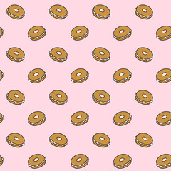 Donut simple vector seamless pattern, doodle donut background