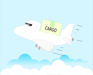 Air cargo delivery and transportation  flying on sky, vector logistic concept
