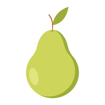 pear with leaf isolated on white flat vector illustration