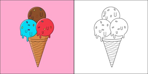 Ice cream suitable for children's coloring page vector illustration