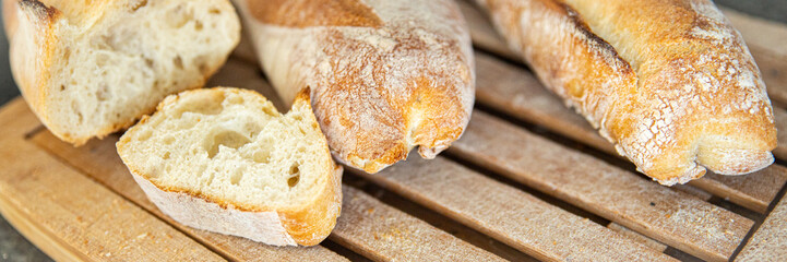 baguette french bread fresh meal food snack on the table copy space food background rustic top view