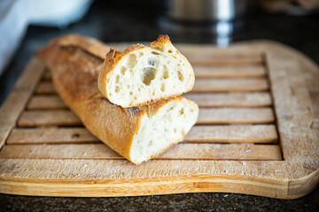 baguette french bread fresh meal food snack on the table copy space food background rustic top view