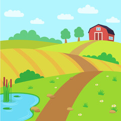 Obraz premium A farm landscape for a nursery or a book.