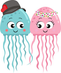 Adorable couple wedding cute squids