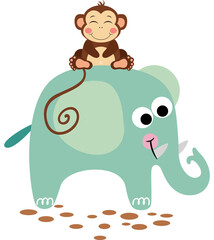 Cute monkey on top funny elephant