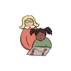 Teacher with autistic child. Mental health concept.