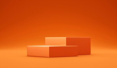 Empty orange cube podium product background 3d display platform stage of geometric stand pedestal...