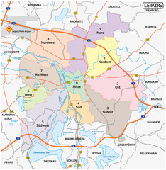 Fototapeta na wymiar road and administrative map of the saxon city of leipzig, Germany