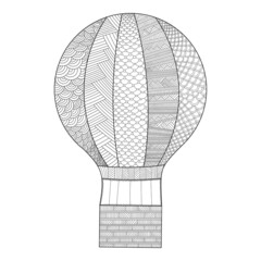 Air balloon coloring page, antistress coloring sheet. Can be used as decor, poster, anti-stress therapy, and party activity.