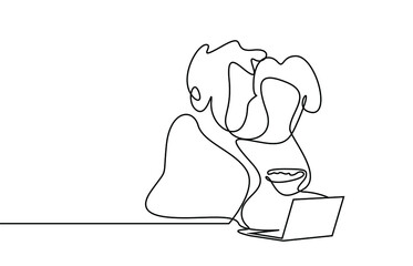 married couple in love having happy time in front of computer and watching something