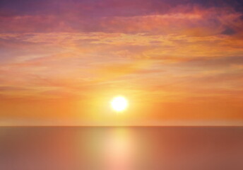 Fototapeta na wymiar pink gold sunset at sea sun beam reflection on water wave , nature landscape seascape 