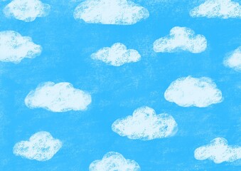 クレヨンで描いた空と雲の模様、背景素材