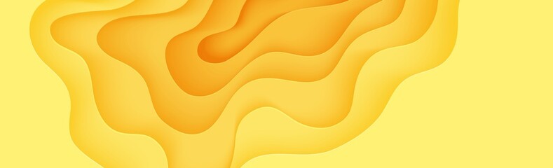Abstract yellow background in cut paper style. Cutout orange wallpaper. Wavy template for save the Earth posters, eco brochures, business presentations. Vector card illustration of papercut background
