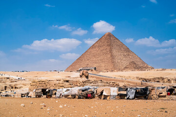Scene of all the street stalls around the Sphinx and the Pyramids. Photograph taken in Giza, Cairo,...