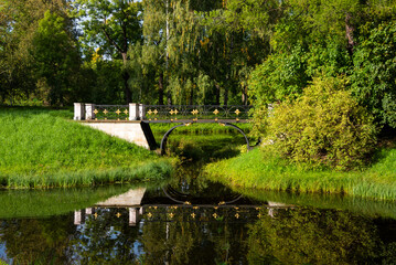 Fototapeta na wymiar Beautiful green park in summer, lake view