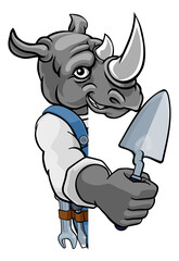 Rhino Bricklayer Builder Holding Trowel Tool