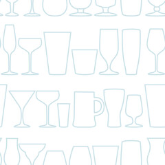 Seamless pattern Transparent beer wine and water glasses mugs vector illustration on white background