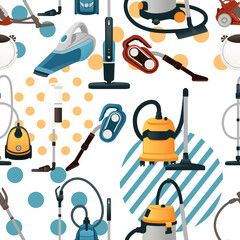 Seamless pattern of vacuum cleaner retro and modern variants vector illustration on white background