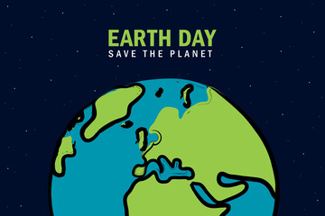 earth day save the planet label and globe