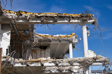 demolished old office building wall