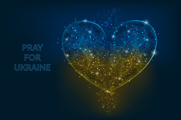Pray for Ukraine concept. Save Ukraine and I Support Ukraine. Heart shape flag of ukraine. Polygonal low poly style illustration