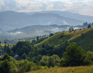 Fototapeta premium Picturesque summer Carpathian mountain countryside, Ukraine.