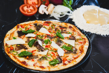 pizza with mushrooms and cheese