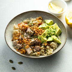Homemade poke bowl with chicken