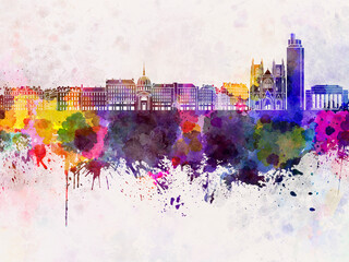 Nantes skyline in watercolor background