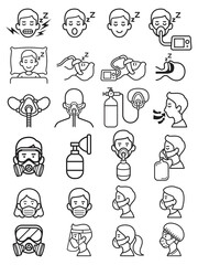 Oxygen masks and sleep aids icons vector illustrations