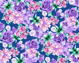 Behang Brushstroke flower and Colorfull Flowers watercolor Flowers watercolor background Textile Design illustration © sandeep 3339