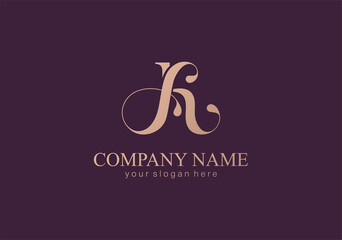 AK letter monogram. Elegant luxury KA logo. Calligraphic style. Vector design. Luxurious linear creative monogram.