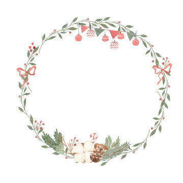 Christmas wreath. Watercolor illustration for card, poster, invitation