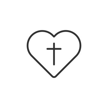 Christian cross inside heart icon. Black christian cross sign isolated on light background. Vector illustration. Christian symbol.