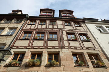 Fototapeta na wymiar Fachwerk building delails in old europe town of Nurnberg