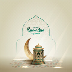 islamic greetings ramadan kareem card design with crescent and lantern